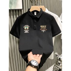 高端刺绣短袖t恤男夏季透气休闲带领polo衫新款半袖丝光棉T