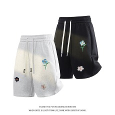 针织休闲裤刺绣短款男女同款