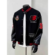 批发潮牌美式覆古拼接PU皮棒球服外套男<b class='q'>秋</b>冬高街字母刺绣宽松帅气夹克