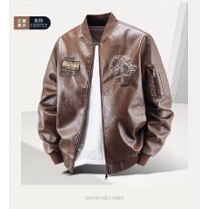批发春秋季潮男装时尚棒球领绣花<b class='q'>机车</b><b class='q'>皮衣</b>夹克胖大码加肥宽松休闲外套