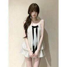 批发韩系松弛氛围感蝴蝶结波点网纱吊带<b class='q'>连衣裙</b>女夏季叠穿<b class='q'>唯美</b>蛋糕短裙