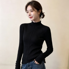批发针织秋冬卷边木耳边<b class='q'>长袖</b>毛衣韩版针织衫女毛衣高领打底衫内搭外
