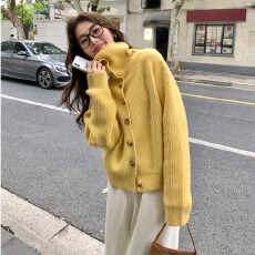 批发usumede 季节实况 高领毛衣<b class='q'>开衫</b><b class='q'>女</b>复古翻领宽松气质外套<b class='q'>针织</b>上衣