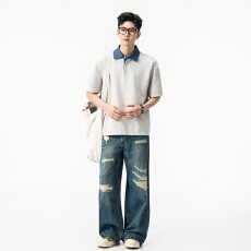 批发2026夏季新款美式重磅POLO领短袖<b class='q'>大码</b>男士宽松假两件短袖上衣