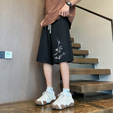 批发新中式国风西装短裤男大童夏季薄款刺绣<b class='q'>休闲裤</b>潮牌宽松五分短裤潮