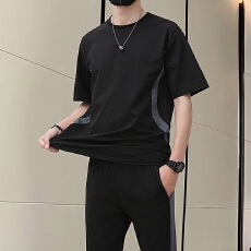 批发凉感短袖T恤男短袖<b class='q'>夏</b>季运动透气速干黑色上衣轻薄冰丝休闲薄外穿
