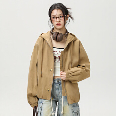 批发美式工装外套女短款2026春季新款宽松连帽运动休闲上衣