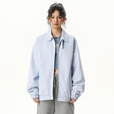 批发翻领正肩夹克男款秋季美式复古短款棒球服纯色外套