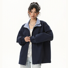 批发美式潮牌双面穿立领夹克男女2026春秋季格纹工装情侣款外套