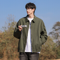 批发翻领夹克<b class='q'>外套</b>男春秋短款飞行员上衣<b class='q'>男生</b>春季宽松男装