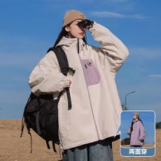 批发正反两面穿<b class='q'>外套</b>女春秋季新款宽松学生高级设计感美式冲锋衣