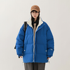 棉衣冬季男加厚棉袄外套宽松大码克莱因蓝青少年学生面包棉服