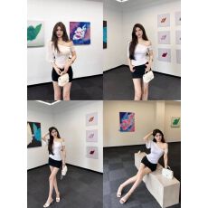 批发纯欲性感甜辣风斜肩上衣夏季新款基础款<b class='q'>不规则</b>弹力宽松百搭打底衫