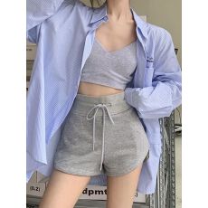 批发灰色运动短<b class='q'>裤</b>女夏季2026新款百搭高腰显瘦绑带小个子直筒休闲热<b class='q'>裤</b>