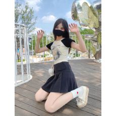 批发甜辣妹<b class='q'>可爱</b>小羊插肩短袖高腰T恤女夏季新款修身显瘦内搭外穿上衣