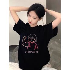 批发100%纯棉黑色短袖t恤女夏2026新款<b class='q'>宽松</b>设计感抽象运动健身上衣服