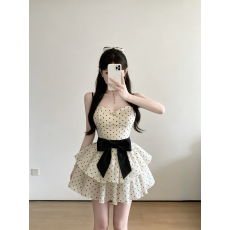 批发法式波点吊带<b class='q'>连衣裙</b>女蝴蝶结收腰显瘦<b class='q'>蓬蓬</b>蛋糕裙千金风公主裙夏季