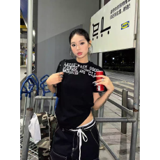 批发美式街头正肩短袖女夏季新款字母印花<b class='q'>黑色</b>纯棉<b class='q'>t</b><b class='q'>恤</b>修身显瘦上衣潮