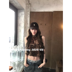 批发豹纹复古辣妹风上衣<b class='q'>无袖</b>设计感小众百搭性感薄款小吊带背心女夏季