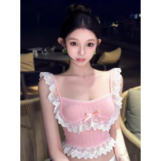 批发纯欲清甜少女感蕾丝边<b class='q'>吊带</b><b class='q'>小背心</b>女夏季减龄显瘦收腰辣妹短款上衣