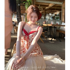 批发韩系甜美风<b class='q'>蕾丝</b>拼接碎花绑带吊带女夏季穿搭巨好看绝美高级感上衣