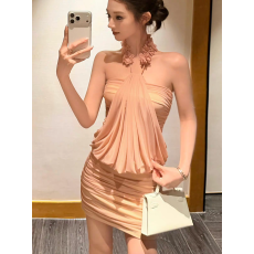 批发法式气质网纱挂脖<b class='q'>连衣裙</b>女夏季新款收腰显瘦时尚穿搭性感包臀裙子