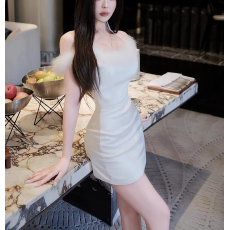 批发法式纯欲毛领挂脖吊带<b class='q'>连衣裙</b>女2026春夏新款纯欲拼接打底包臀短裙