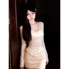 批发纯纯欲动春夏修身显瘦纯欲辣妹风性感上衣+波点半身裙短裙套装女