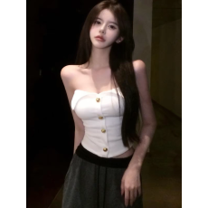 批发纯欲风修身短款纽扣抹胸上衣女2026秋<b class='q'>冬</b>新款白色气质显瘦通勤背心
