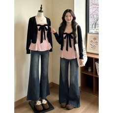批发时尚波点<b class='q'>抹胸</b>背心套装女夏季防晒开衫设计感蝴蝶结<b class='q'>裹</b><b class='q'>胸</b>上衣两件套