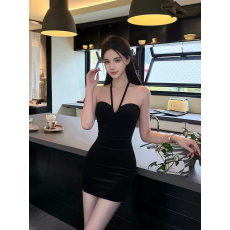 批发纯欲性感甜美辣妹挂脖吊带抹胸连衣裙女夏季紧修身打底包臀短裙子