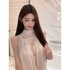 批发白月光超仙蕾丝拼接飘带挂脖<b class='q'>无袖</b>上衣夏季新法式宽松设计感<b class='q'>雪纺衫</b>