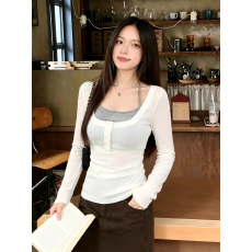 批发绝美辣妹内搭挂脖吊带白色长袖t恤打底衫女早秋叠穿上衣两件<b class='q'>套装</b>