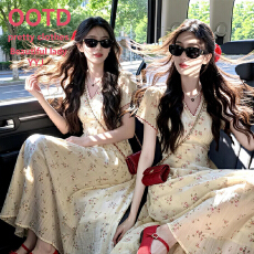 批发现-孕妇装温柔气质碎花连衣裙女夏季小个子大码女装A字长裙