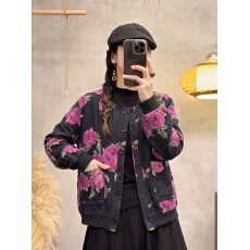 批发复古民族风螺纹下摆棉纱长袖外套显瘦碎花棒球服休闲夹克女