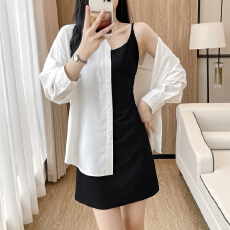 批发夏季中<b class='q'>长款</b><b class='q'>衬衣</b>外套女防晒搭配小黑色两件套小个子时尚