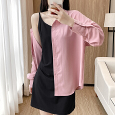 批发夏季中<b class='q'>长款</b><b class='q'>衬衣</b>外套女防晒搭配小黑色两件套小个子时尚