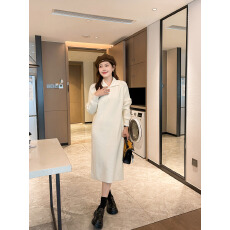 慵懒风立领纽扣针织连衣裙女纯色宽松显瘦长款毛衣裙秋冬外穿