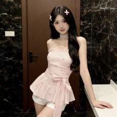 批发性感风荷叶边抹胸背心女2026<b class='q'>春</b>夏法式纯欲别致设计感宽松显白上衣