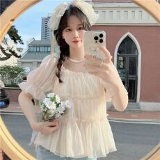 批发夏季新款辣妹一字肩气质上衣女大码胖MM褶皱遮肉显瘦设计感雪纺衫