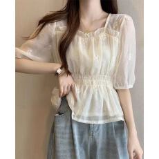 批发法式方领<b class='q'>雪纺衫女</b>夏季薄款大码显瘦<b class='q'>收腰</b>漂亮小衫温柔仙女风上衣女