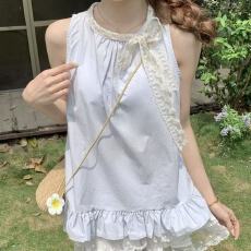 批发夏日绝美多巴胺套装法式蕾丝花边无袖薄荷曼波外穿遮肚子<b class='q'>显瘦</b>上衣
