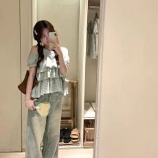 批发2026新款法式波点挂脖露肩圆领短袖女早春漂亮上衣宽松显瘦T恤