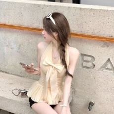 批发少女感挂脖蝴蝶结波点<b class='q'>吊带</b>女夏装小个子短款收腰甜美露背<b class='q'>吊带</b>裙