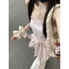批发甜美粉色抹胸上衣夏季新款系带收腰显瘦<b class='q'>百搭</b>修身韩系氛围感少女风