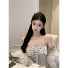 批发法式小香风蝴蝶结设计感抹胸<b class='q'>连衣裙</b>春秋季新款时尚纯欲包臀短群子