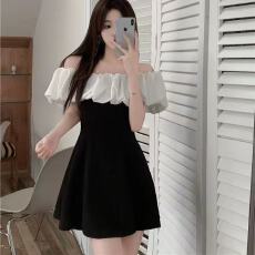批发一字肩<b class='q'>连衣裙</b>女2026夏季新款千金风修身包臀裙性感小黑裙礼服裙女