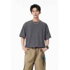 批发重磅肌理感短袖t恤男 <b class='q'>夏</b>季宽松圆领上衣 纯色基础款百搭体恤