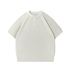 批发<b class='q'>夏</b>季莱赛尔亚麻亨利领针织短袖男士透气肌理感纯色百搭半袖上衣