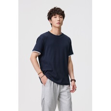 批发夏季假两件华夫格短袖T恤男棉感透气百搭休闲半袖<b class='q'>大码</b>